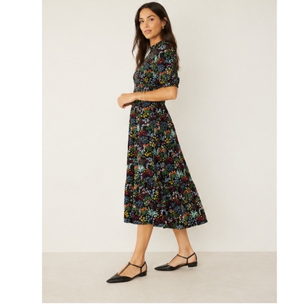 Baltic Born Lena Tiered Midi Dress Floral Black XS Cottagecore Wedding Guest - Picture 4 of 13